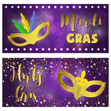 Mardi Gras carnival party vector background masquerade celebration festival poster design holiday purple brochure