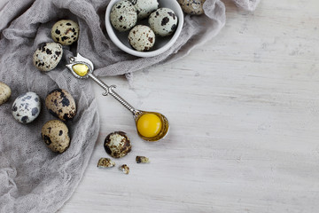 Quail egg yolk on a beautiful spoon
