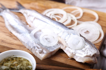 Fototapeta na wymiar Delicious herring with onion