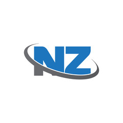 Initial letter NZ, overlapping swoosh ring logo, blue gray color