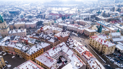Zimowy Lublin z lotu ptaka - obrazy, fototapety, plakaty