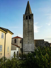 Fototapeta na wymiar Ancient old church tower in Porec Hrvatia