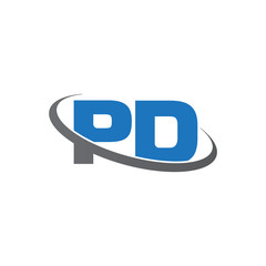 Initial letter PD, overlapping swoosh ring logo, blue gray color