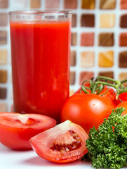 Tomato And Juice Shows Refresh Thirsty And Beverage