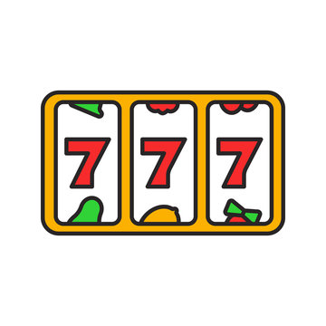 Slot machine with three sevens color icon