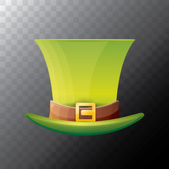 vector saint patricks day green glossy hat clover isolated on transparent background. vector vintage leprechaun green cartoon hat