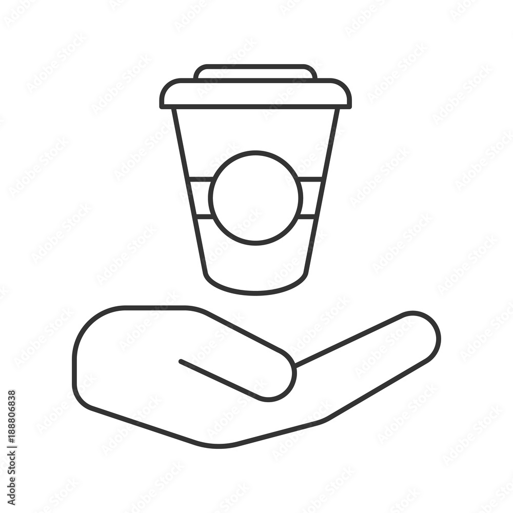 Poster Open hand with paper cup linear icon