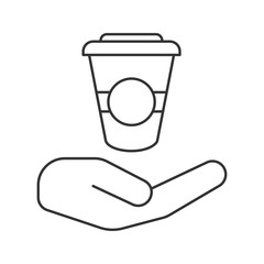 Open hand with paper cup linear icon