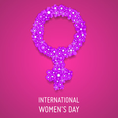 Female sign paper flower for womens day. 8 march women's day greeting card. Happy Womens Day.  Card for 8 March womens day.