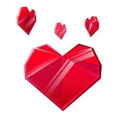 Composition of crystal hearts isolated on white background. Design elements for Valentines day. Vector illustration.