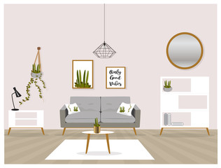 Scandinavian Style Interior. Living room with trendy furniture