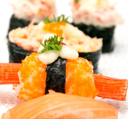 Sushi Dish Shows Oriental Food And Japanese