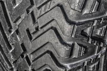Tread old car tires for off-road close-up.