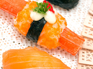 Delicious Sushi Means Asian Food And Japan