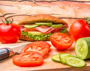 Tomato And Sandwich Means Loaf Salad And Snack