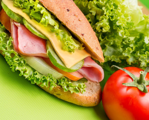 Cheese Ham Sandwich Represents Bread Roll And Baguette