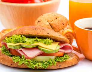 Sandwich Ham Cheese Means Bread Roll And Crusty