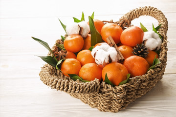 Mandarin Oranges on rustic white wooden background