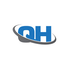 Initial letter QH, overlapping swoosh ring logo, blue gray color