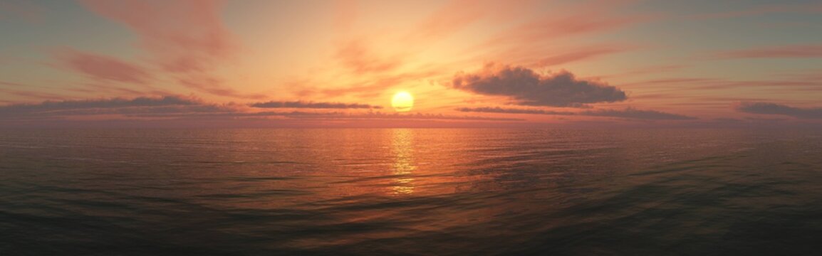 Panorama of sea sunset, ocean sunrise, seascape

