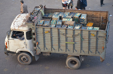 Naklejka premium Trucks in Marrakech. Morocco