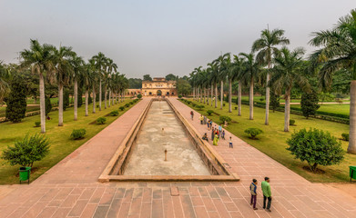 Garden with fountain at Safdarjang Tomb in Delhi, India