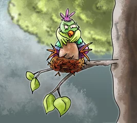 Fotobehang Grappige vogel op nest © emieldelange