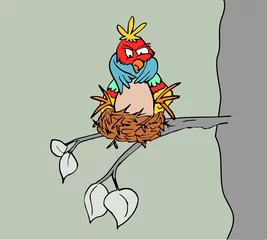 Fotobehang Grappige vogel op nest © emieldelange