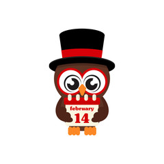 cartoon cute lovely owl in hat with calendar