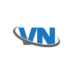 Initial letter VN, overlapping swoosh ring logo, blue gray color