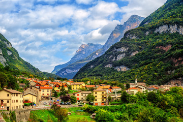 Fototapeta na wymiar Castellavazzo town in italian Dolomites Alps, Italy