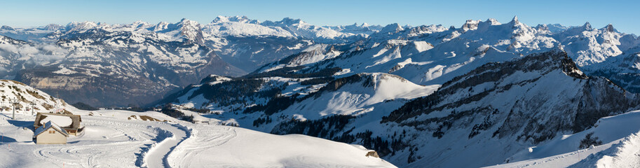 Panoramic view on Swiss Alps from Fronalpstock summit