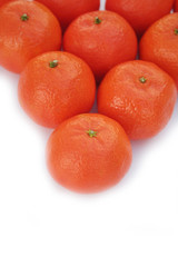 Tangerines in a row isolated on white background