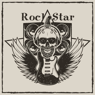 Vintage rock star vector grunge illustration