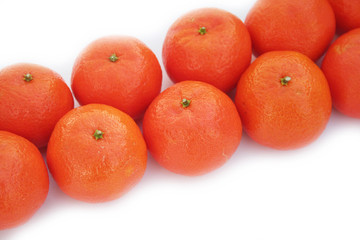Tangerines in a row isolated on white background