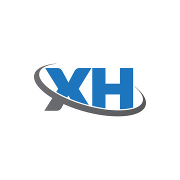 Initial letter XH, overlapping swoosh ring logo, blue gray color