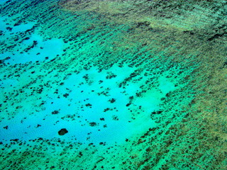 Aerial view Great Barrier Reef from sky out of air plane
