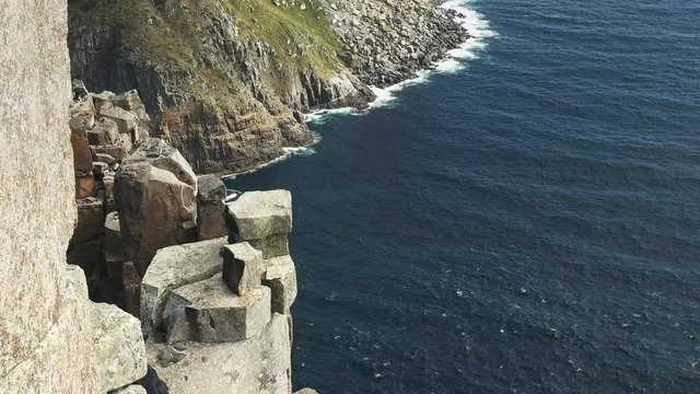 high angle shot of dolerite blocks at cape pillar on the three capes track in tasmania, australia