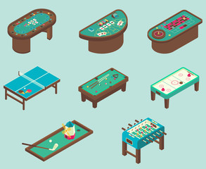 Table game vector flat isometric icon set