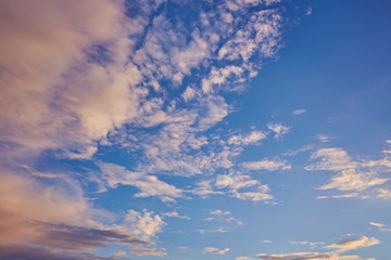 Beautiful, heavy clouded blue sunset sky