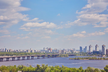 Beautiful cityscape with view on Paton's bridge in Kiev