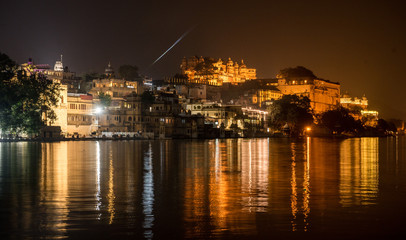 Udaipur and Lake Pichola by night, Rajasthan