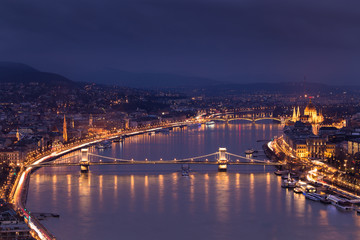 Fototapeta na wymiar View on Szecheny bridge in Budapest Hungary