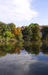 Fototapeta na wymiar Altenburg / Germany: Autumnal view over the „Little Pond“