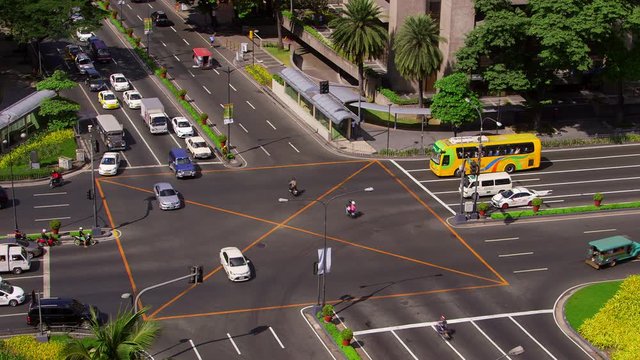 Traffic On Makati Avenue & Ayala Avenue Road Junction; Road Junction; Manila, Philippines, Asia