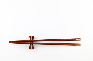 chopsticks on white background.Flat lay