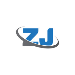 Initial letter ZJ, overlapping swoosh ring logo, blue gray color