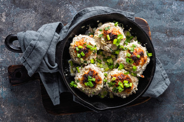 meatballs baked in sour cream sauce in pan