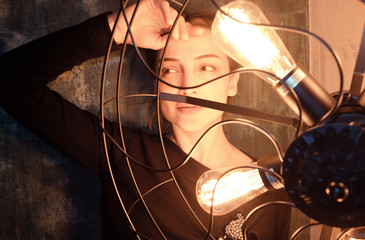 woman and retro lamps