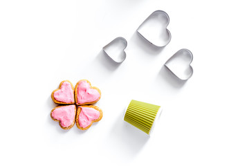 cookies for Valentine Day heartshaped white background top view 